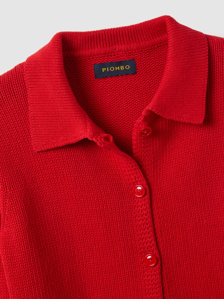 Regular Fit Red Cotton Cardigan with Polo Collar_6