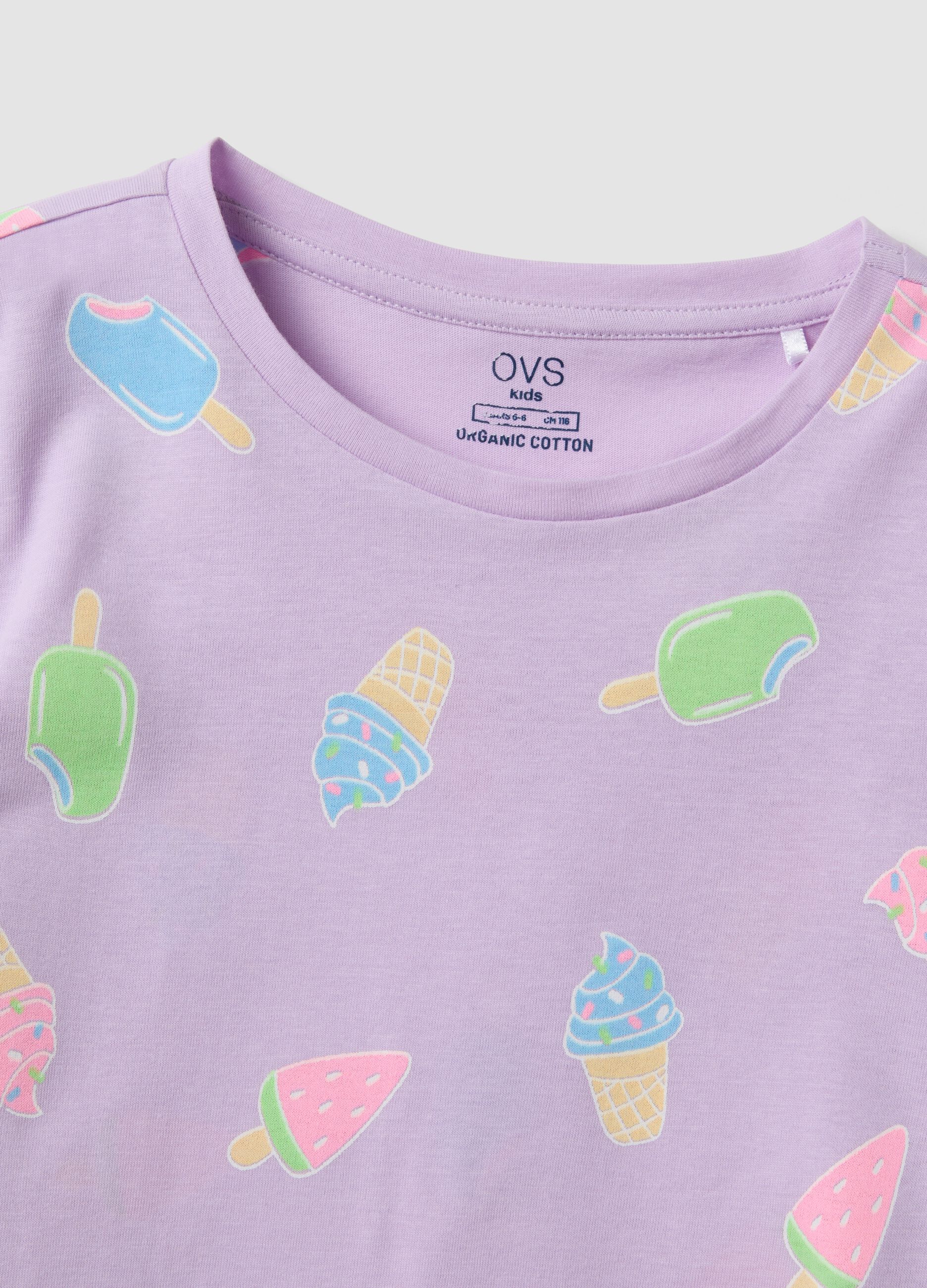 Purple organic cotton pyjamas with all-over print