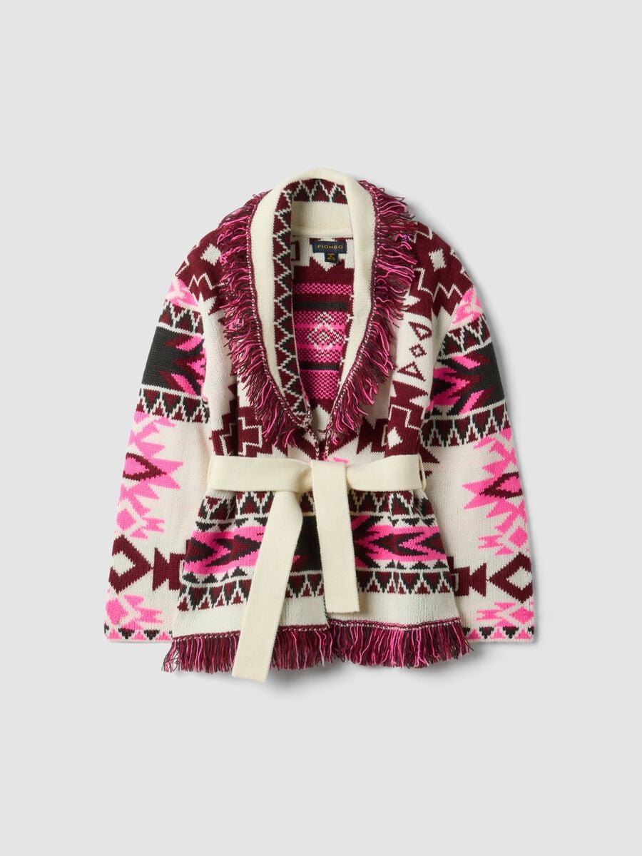 Girls&rsquo; multicolour jacquard cardigan with deep V-neck_0