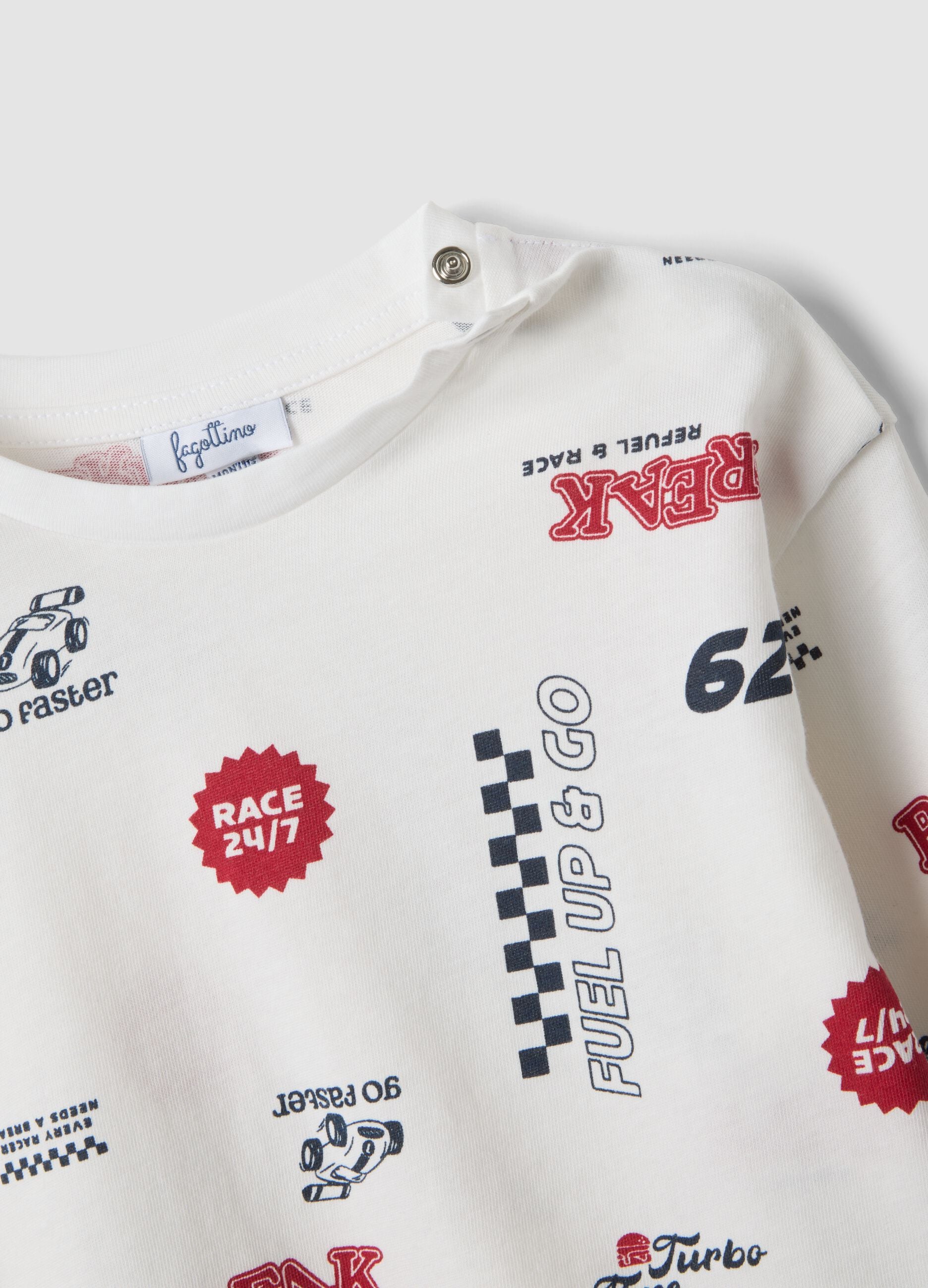 Wei&szlig;es T-Shirt aus reiner Bio-Baumwolle mit Racing-Print f&uuml;r Baby-Jungen