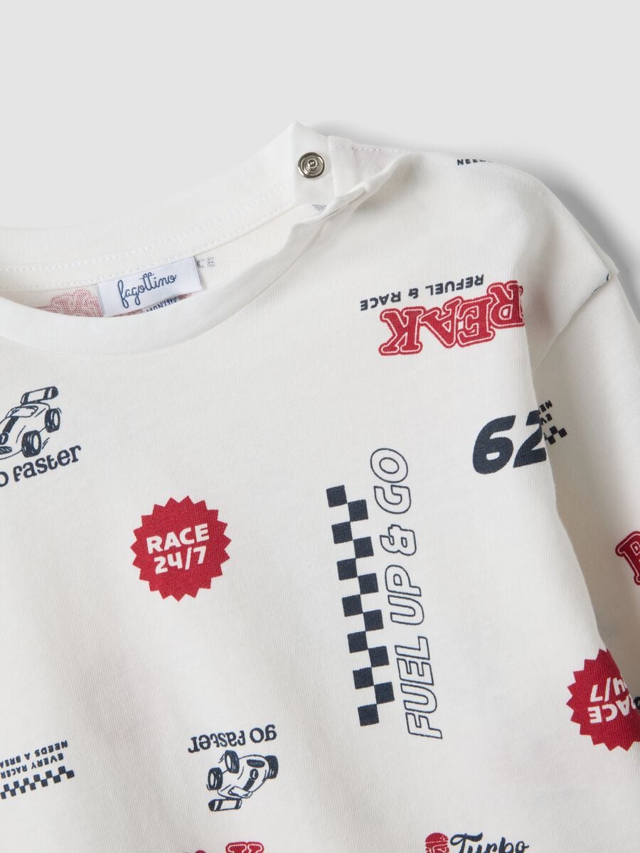 White pure organic cotton racing-print T-shirt for baby boy_2