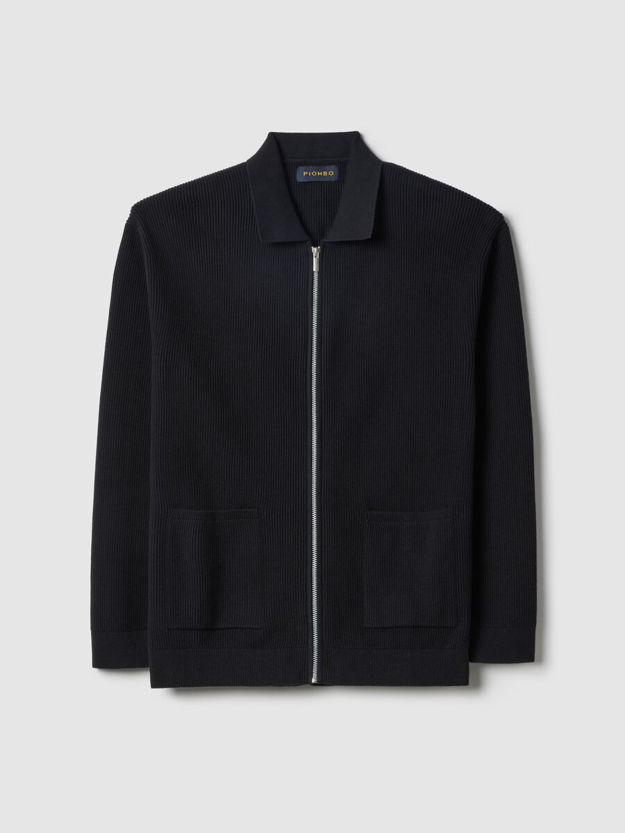 Blue pure cotton cardigan regular fit with full zip_4