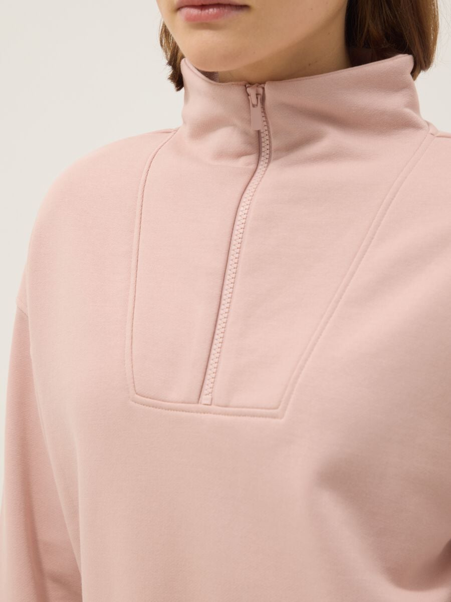 Sudadera rosa de mezcla de algod&oacute;n corte regular con media cremallera y cuello alto_3