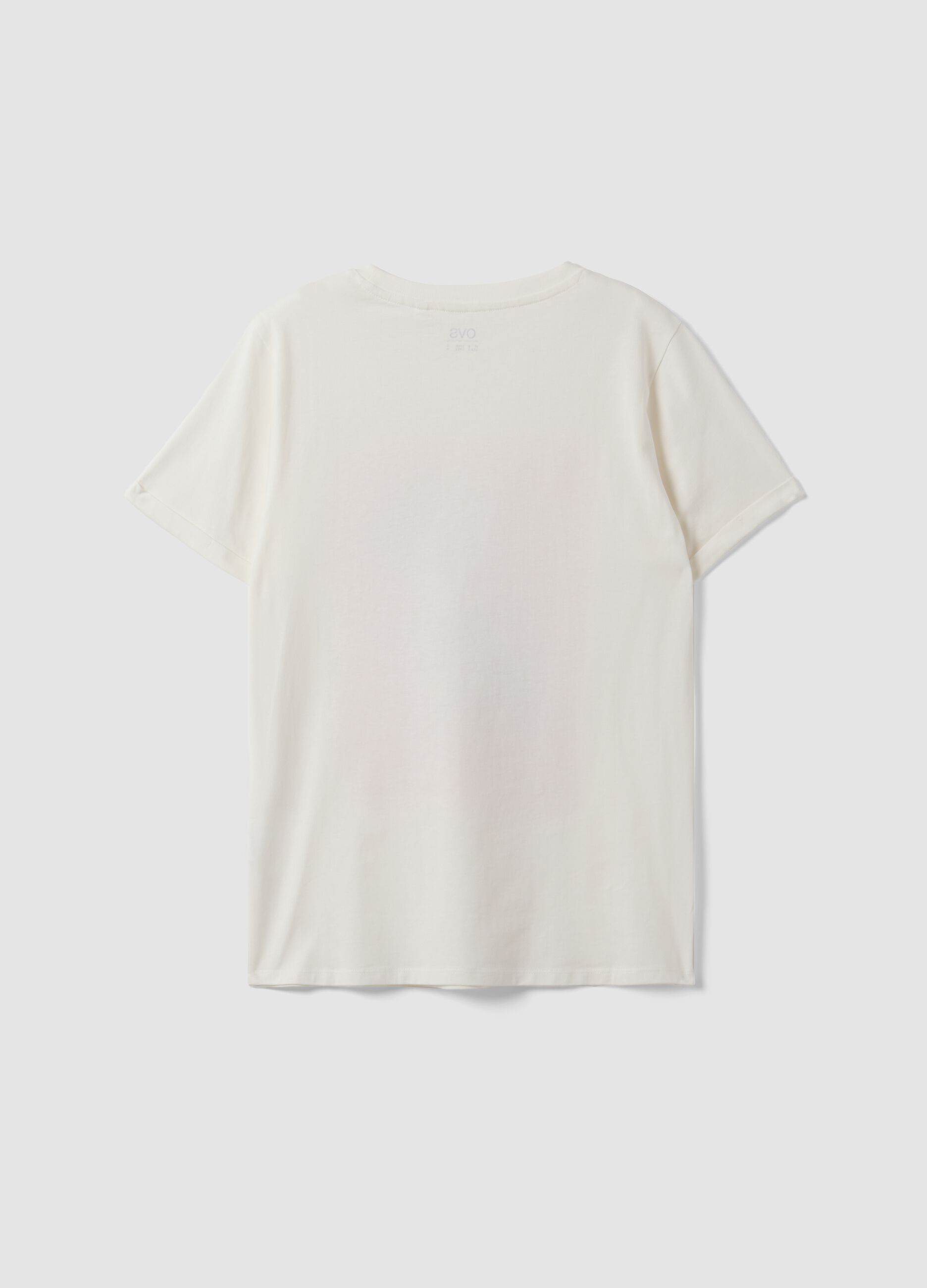 T-shirt bianca in puro cotone con girocollo e stampa floreale regular fit