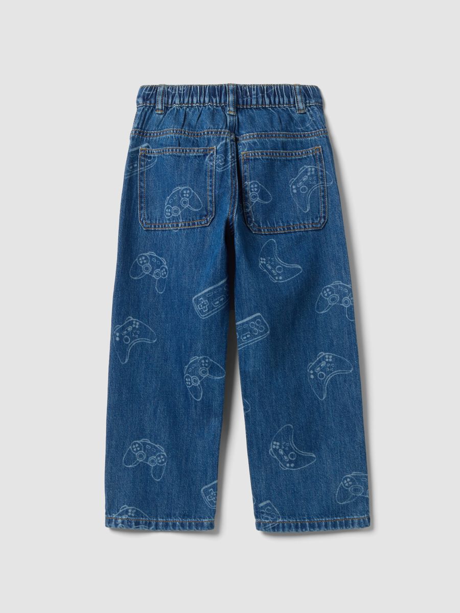 Cotton-viscose blend denim jeans with gaming print_1