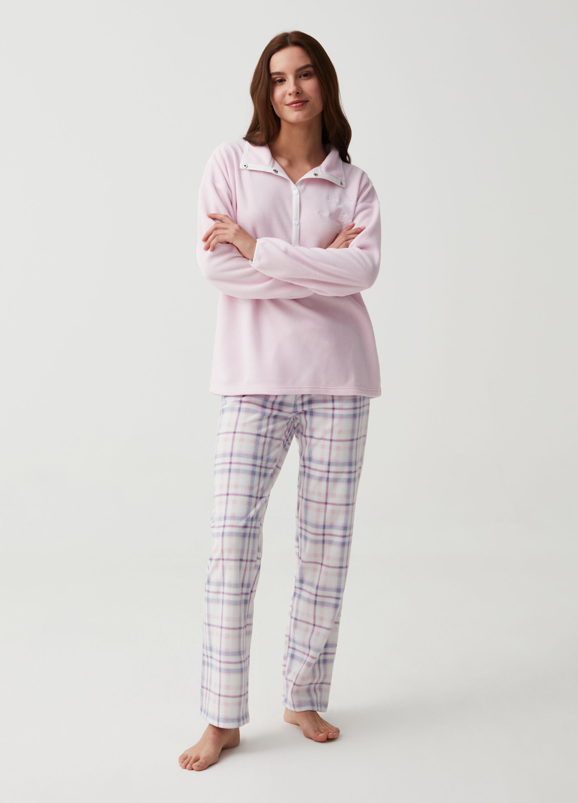 Pantalón pijama de tejido polar estampado cuadros