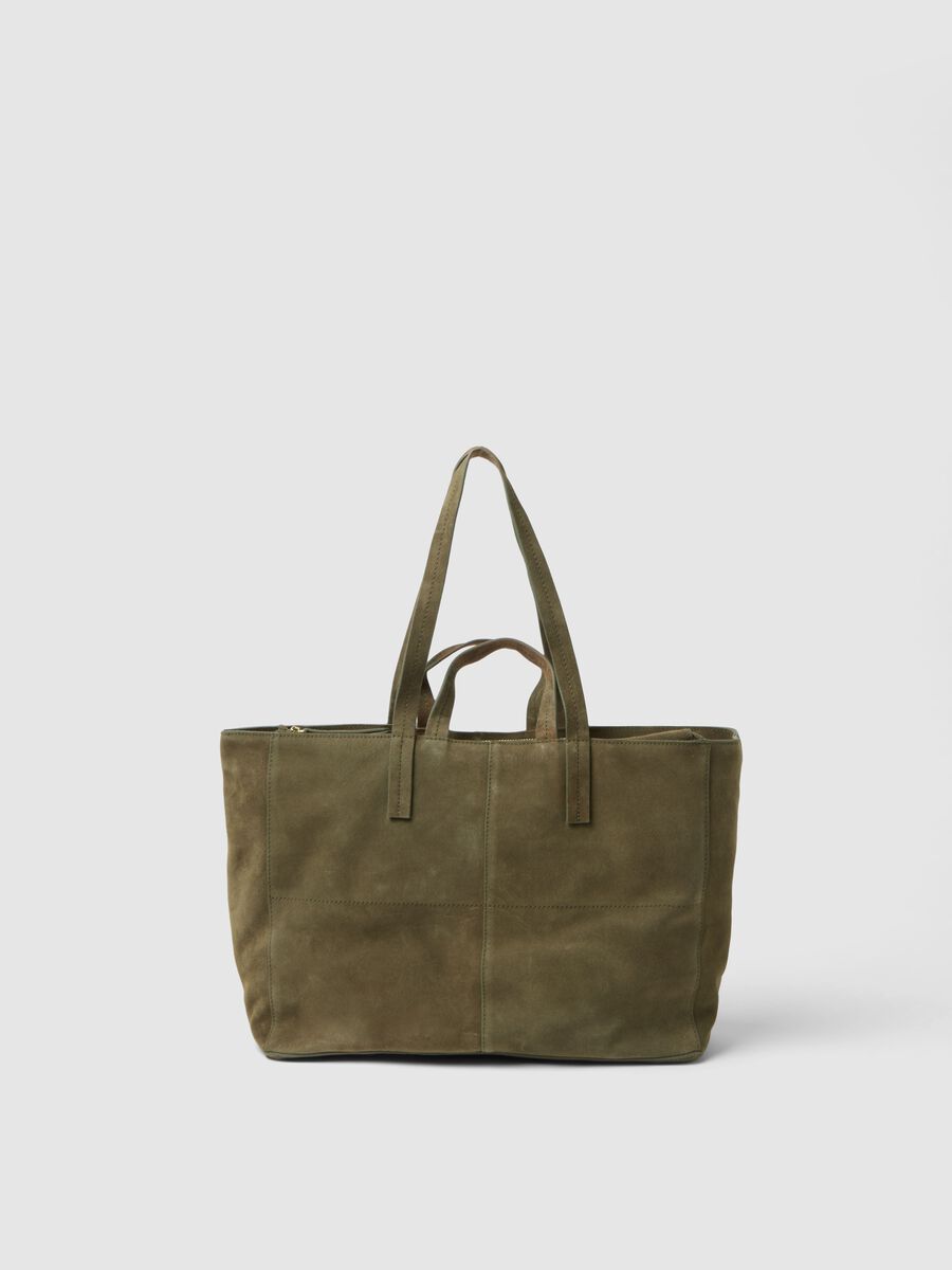 Shopper de couro genu&iacute;no verde com fecho de z&iacute;per_0