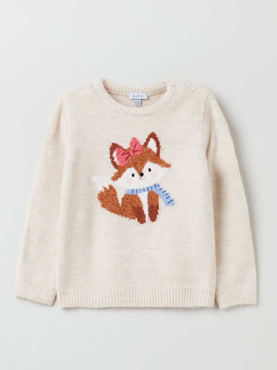 Pullover with embroidered jacquard fox_0