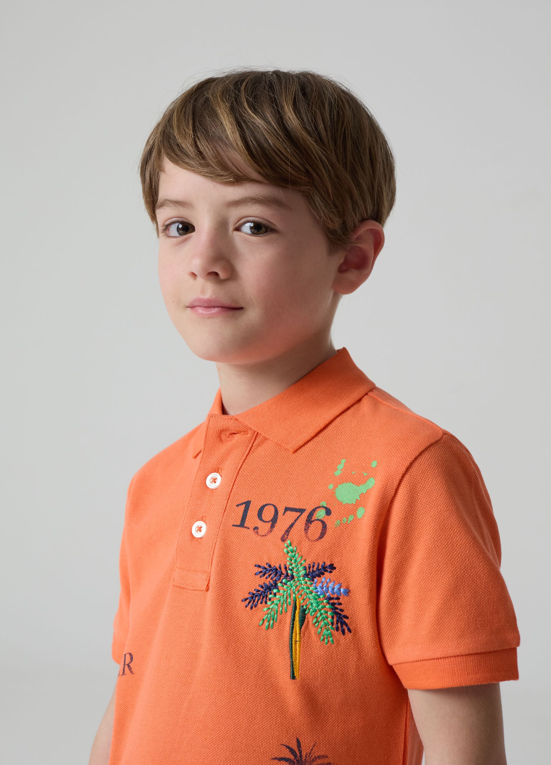 Piquet polo shirt with print and embroidery