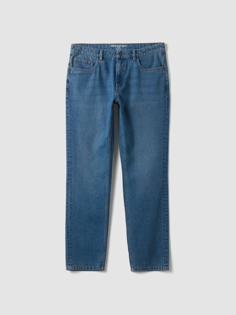 Light blue cotton and viscose blend slim-fit jeans_4
