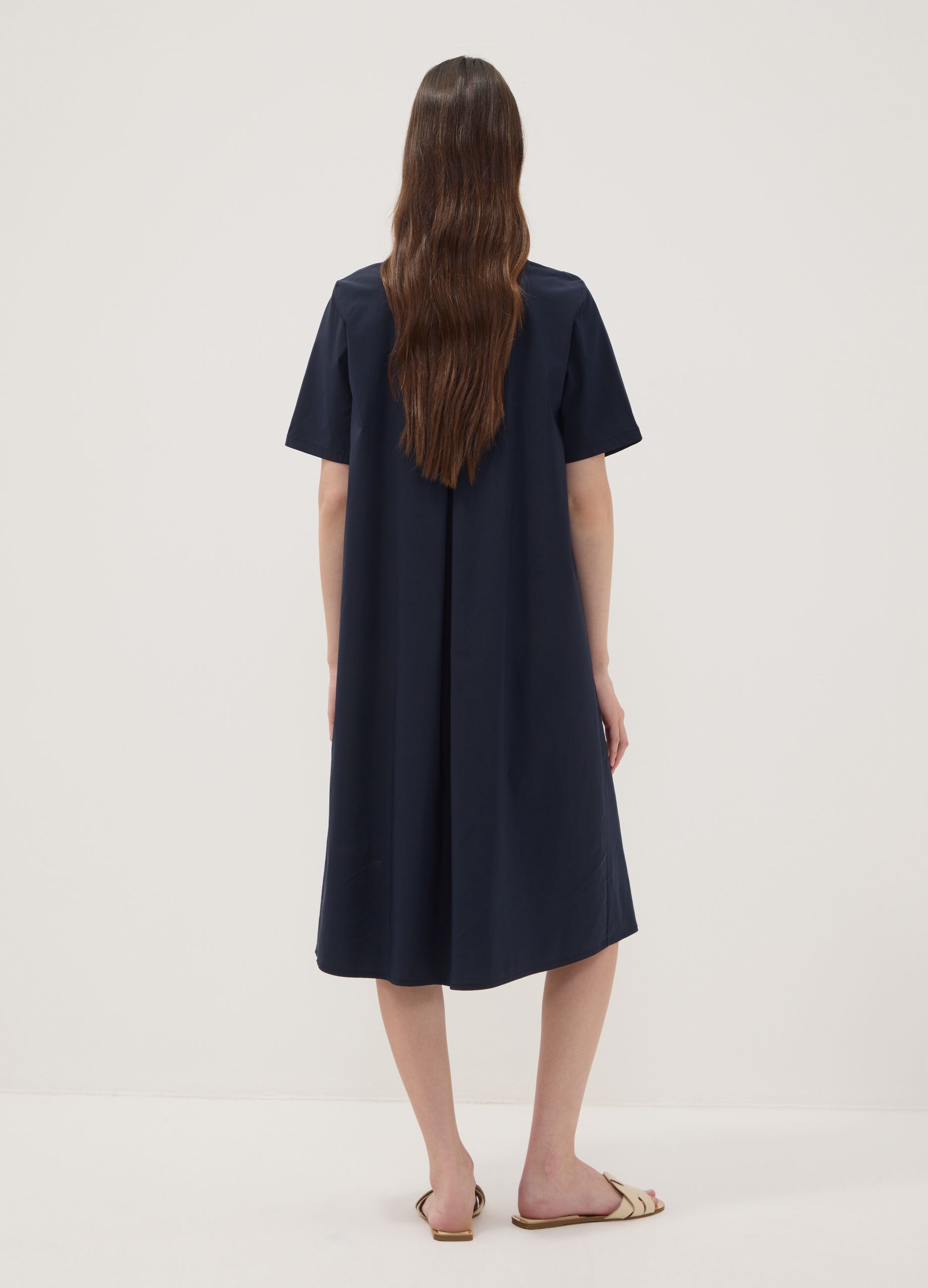 Blaues Midikleid aus elastischer Viskose, Regular Fit