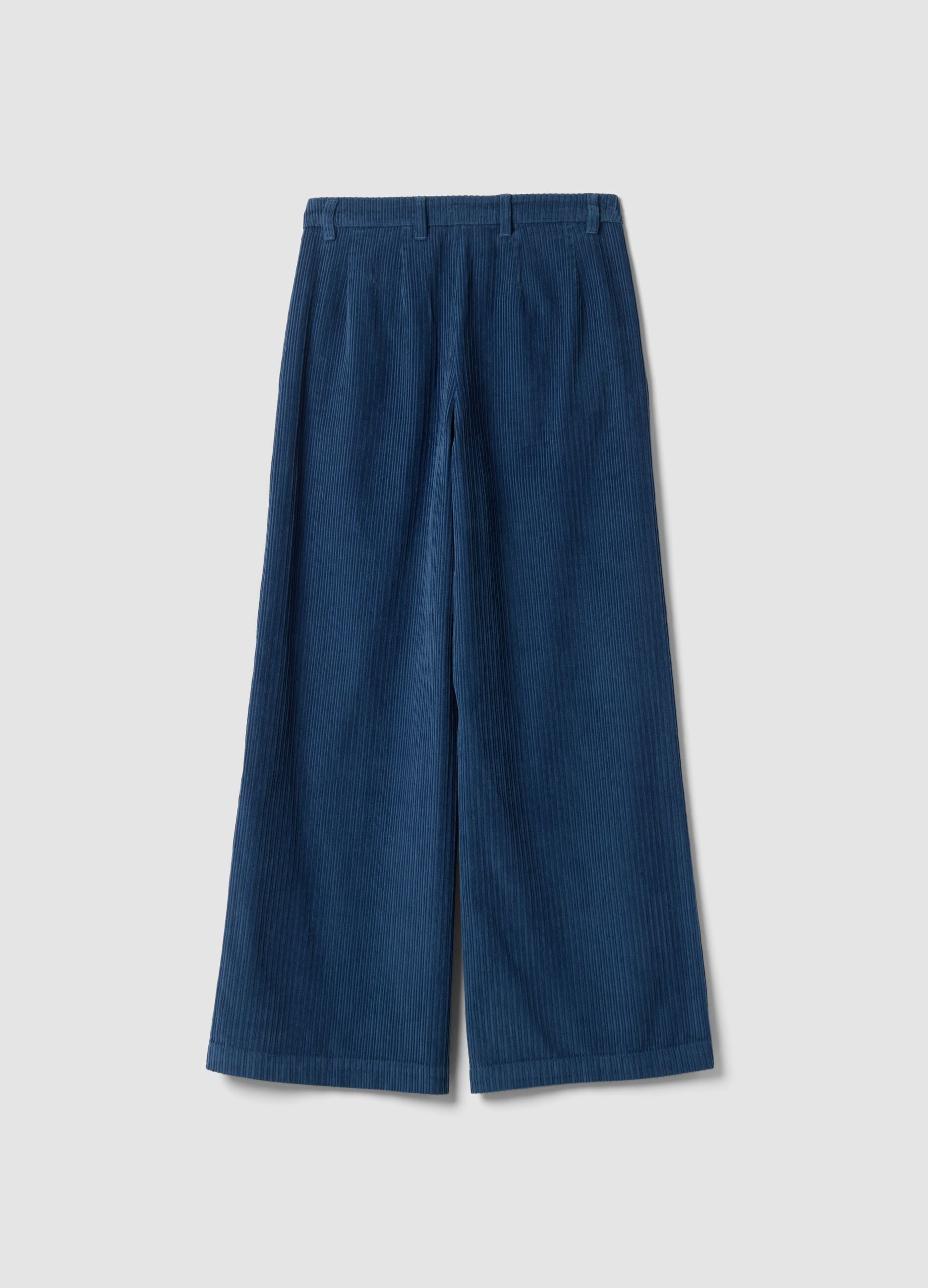 Blue and light blue pure cotton ribbed trousers