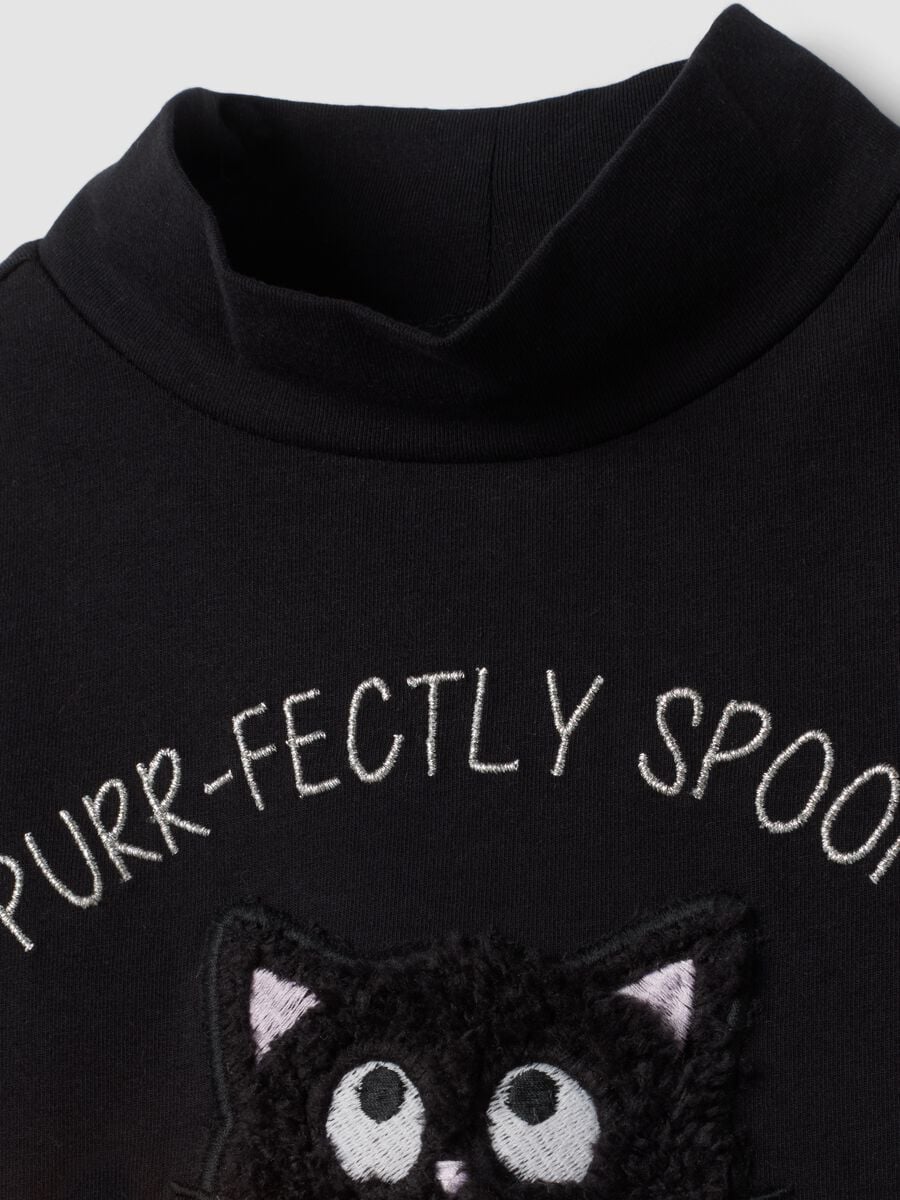 Black stretch cotton T-shirt with high neck_2