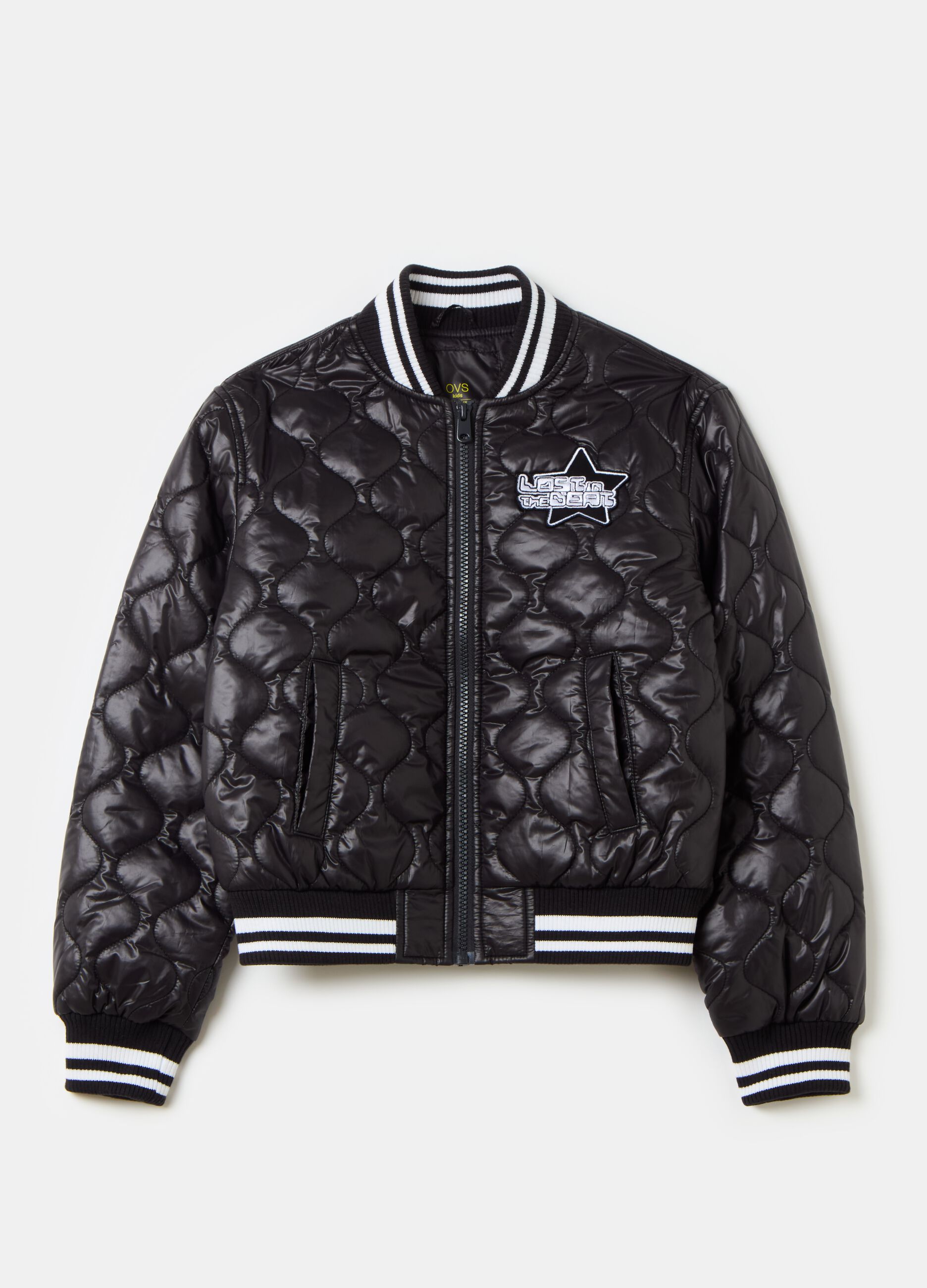 Ultralight bomber jacket with lettering patch