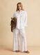 White pure cotton broderie anglaise palazzo trousers_0