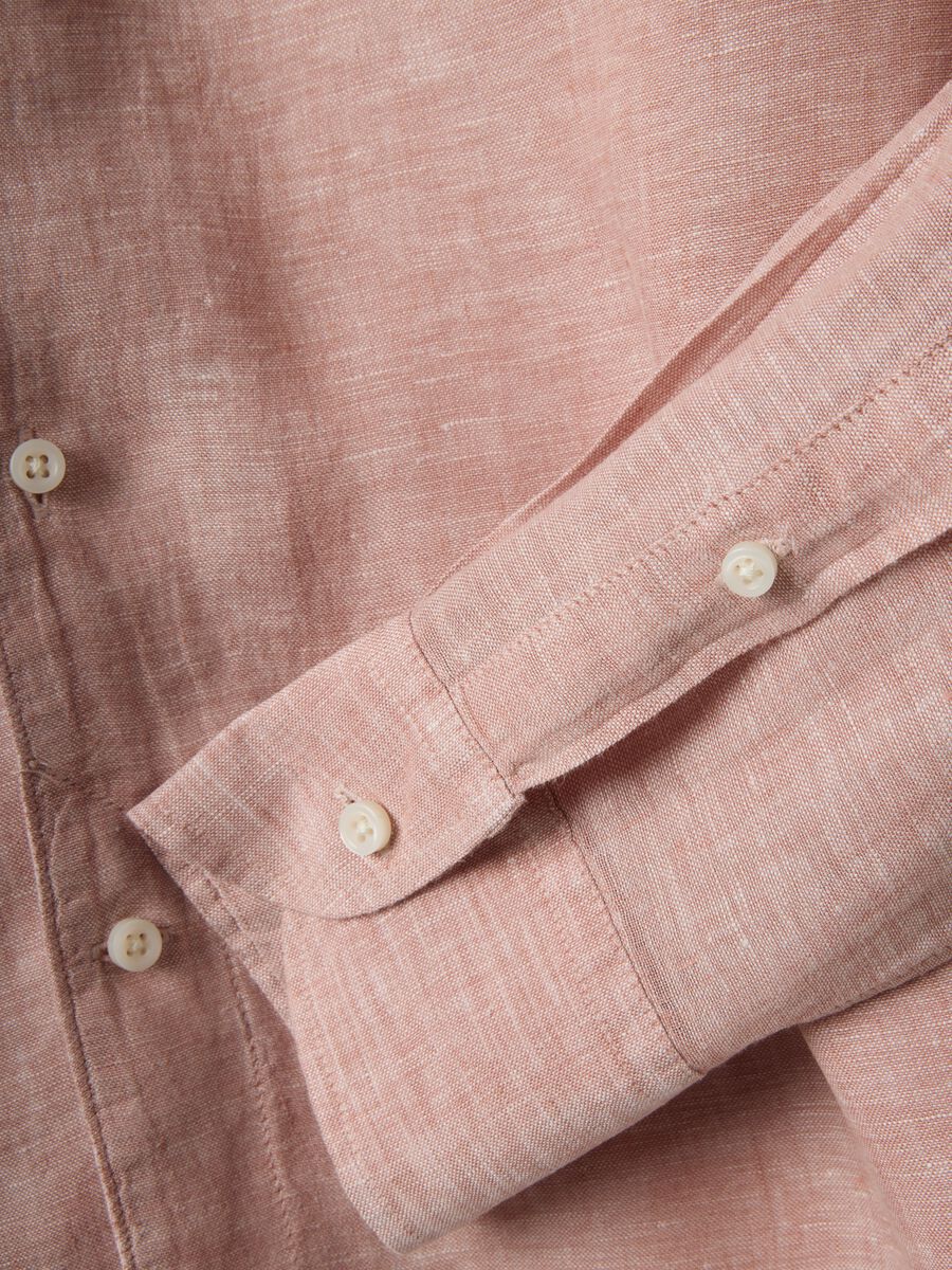 Slim Fit Long Sleeve Pink Pure Linen Shirt_1