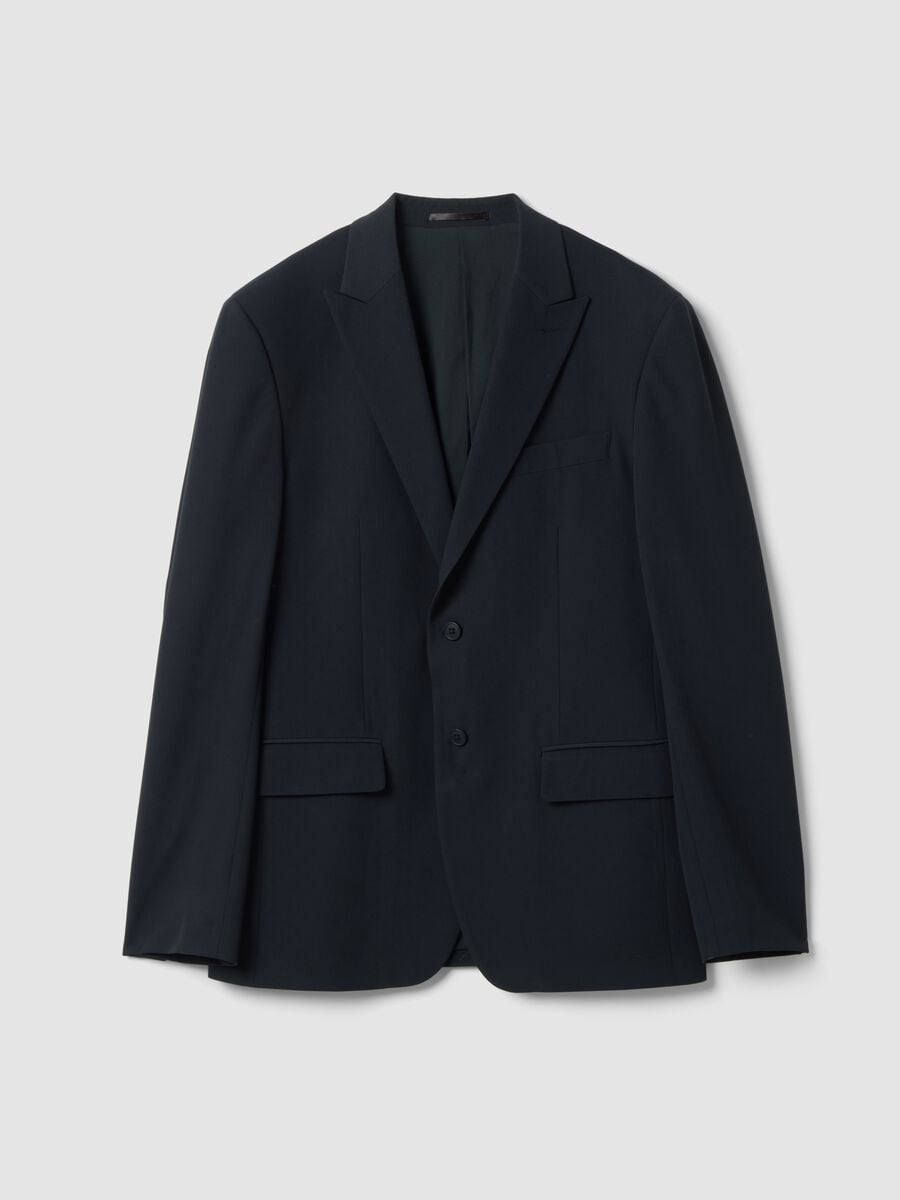 Navy Slim-Fit-Blazer aus elastischem Viskose-Twill mit spitzem Revers_0