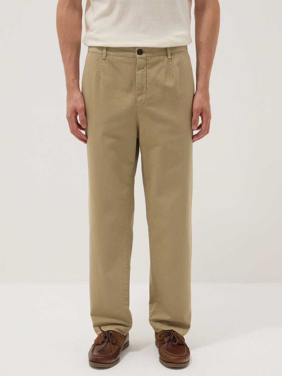 Beige pure cotton carrot-fit chino trousers_1