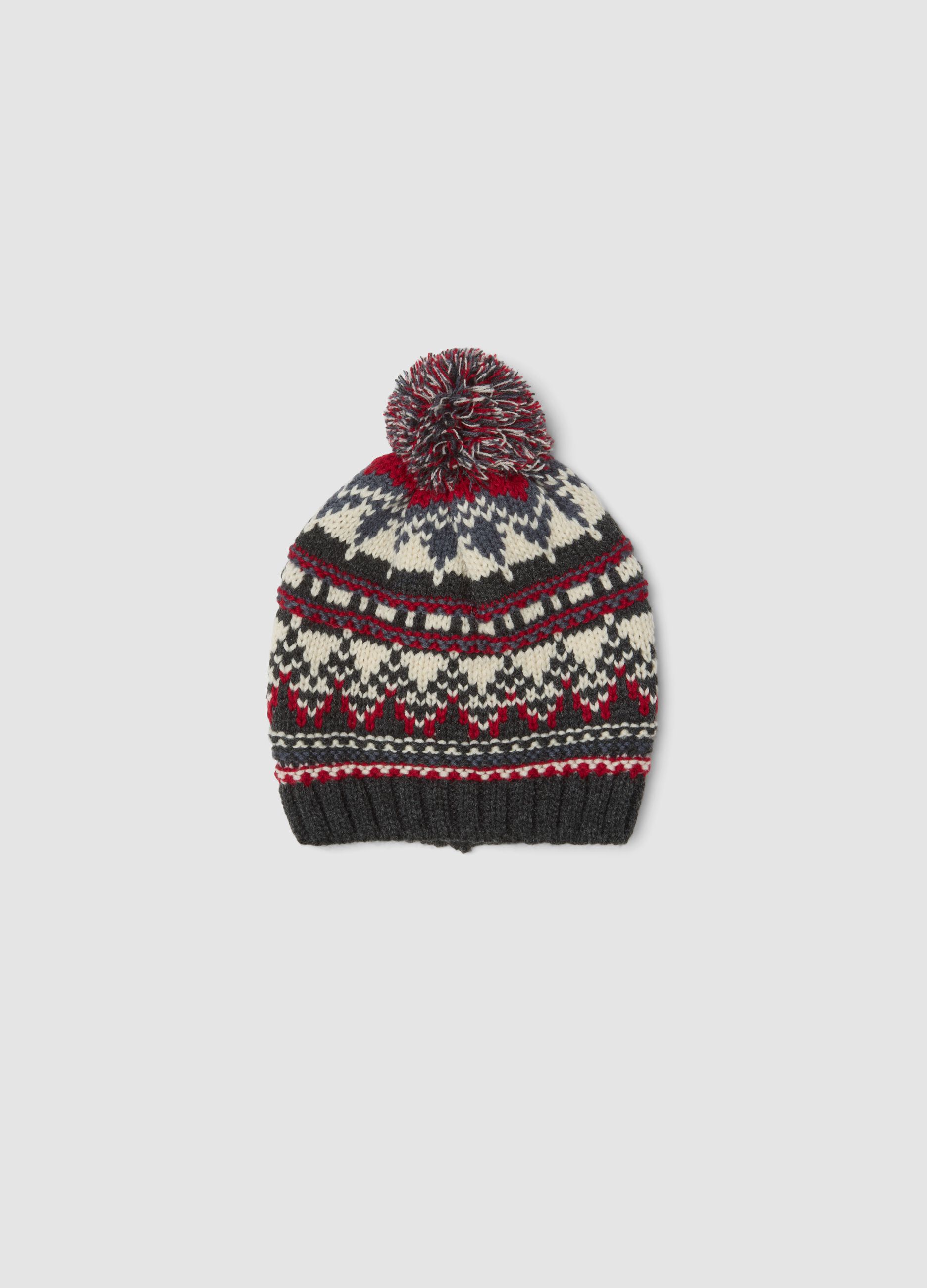Jacquard beanie with pom-pom