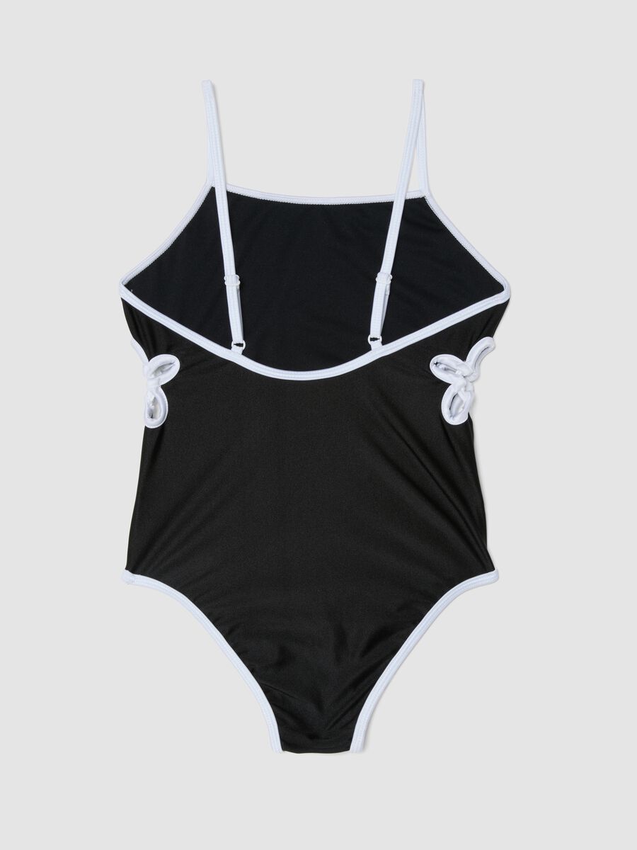 Black stretch one-piece swimsuit with contrasting trim_1