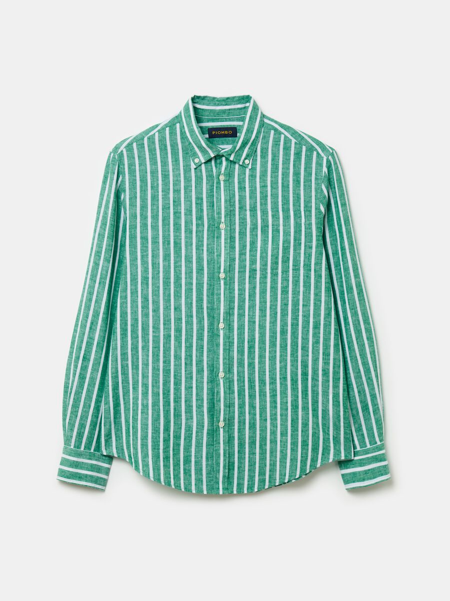 Stripe linen and cotton shirt with pocket_3