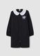 Black girls&rsquo; school apron with zip and white collar, Stitch embroidery_0