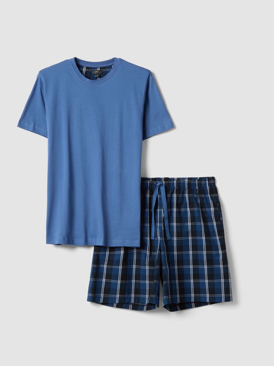 Regular fit short blue checked pure cotton pyjamas_0