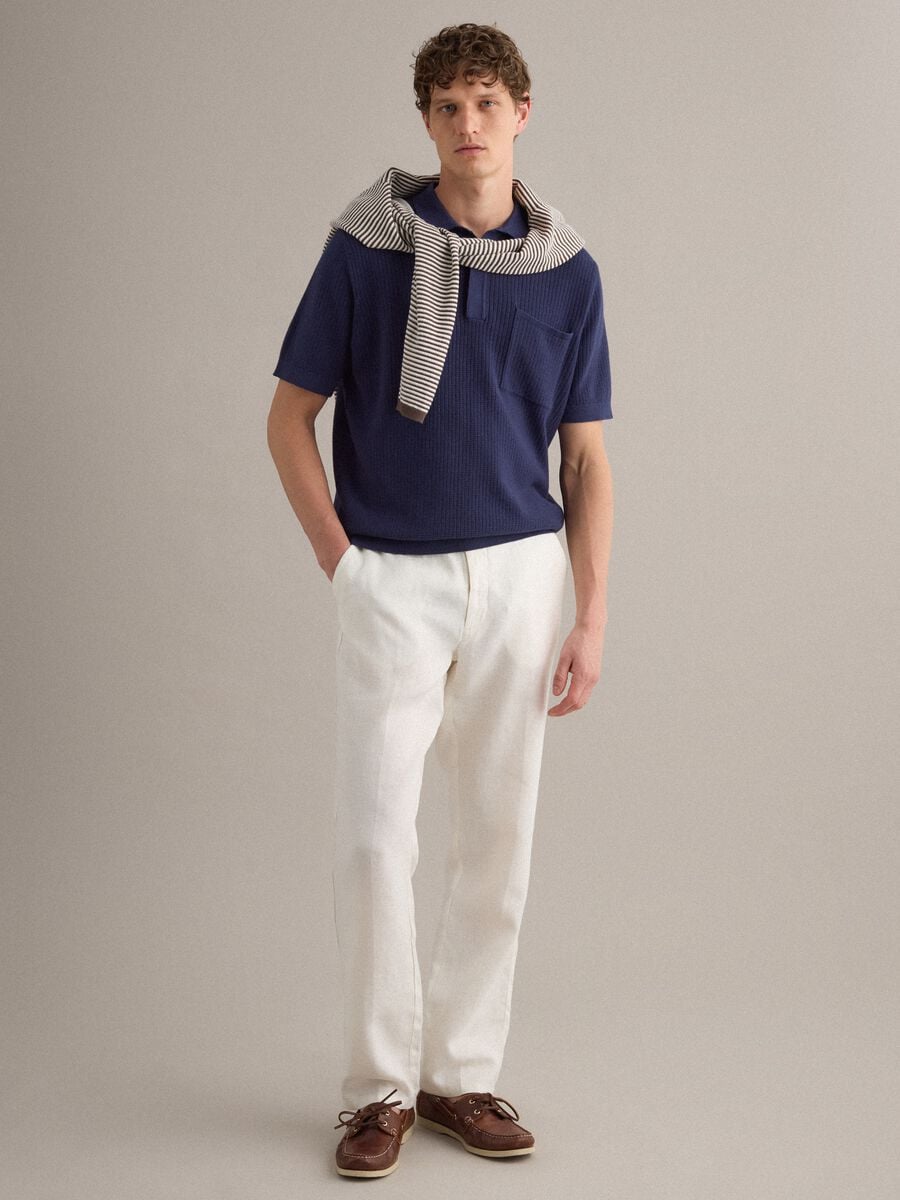 Blue pure cotton polo shirt with chest pocket, regular fit_1