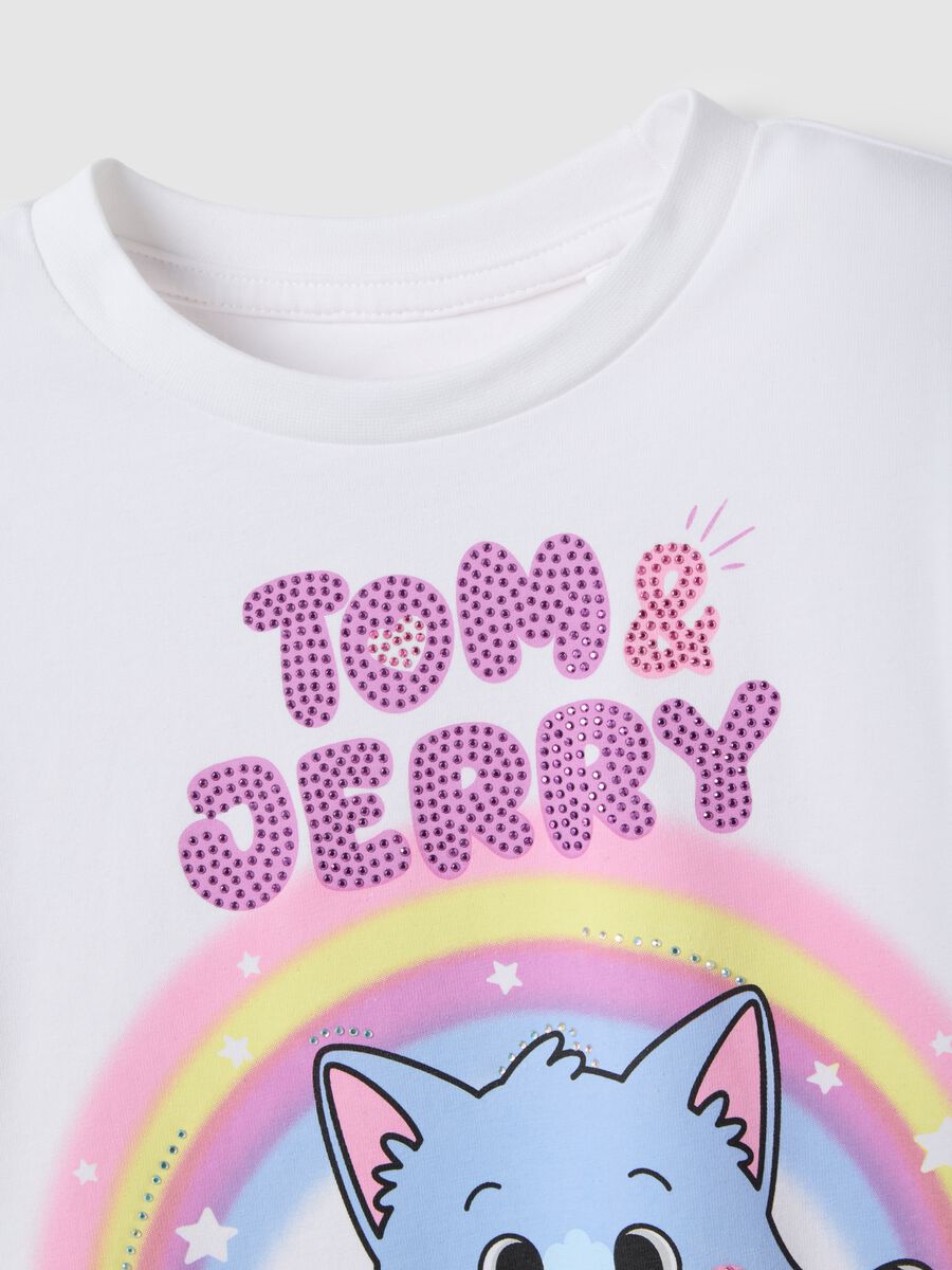White stretch cotton T-shirt for girls with print_2