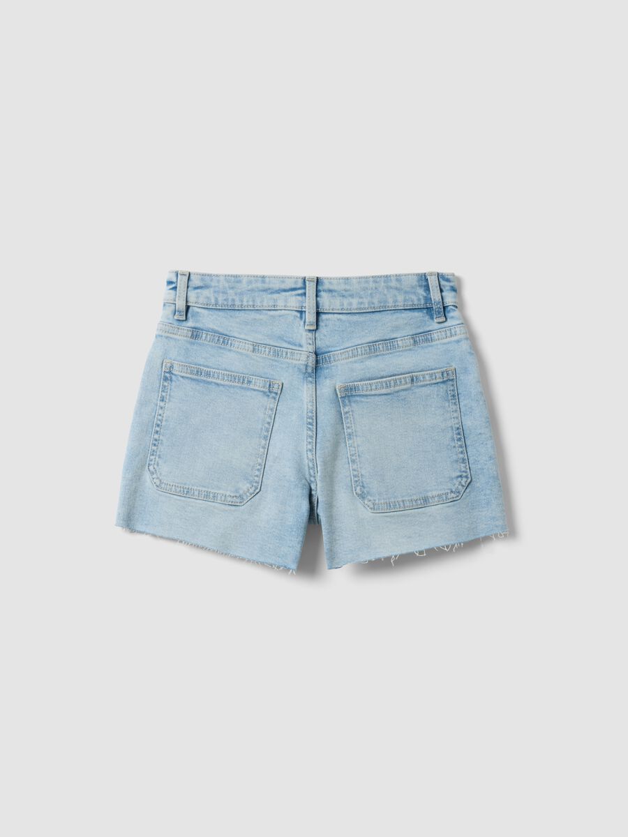 Light blue stretch denim cotton shorts for girls_1