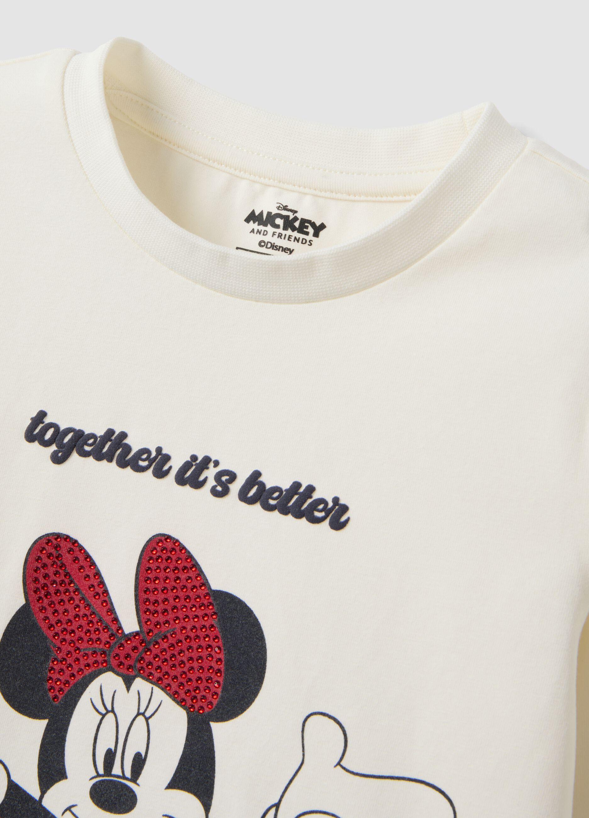 Wei&szlig;es M&auml;dchen-T-Shirt aus Stretch-Baumwolle mit Minnie-Print