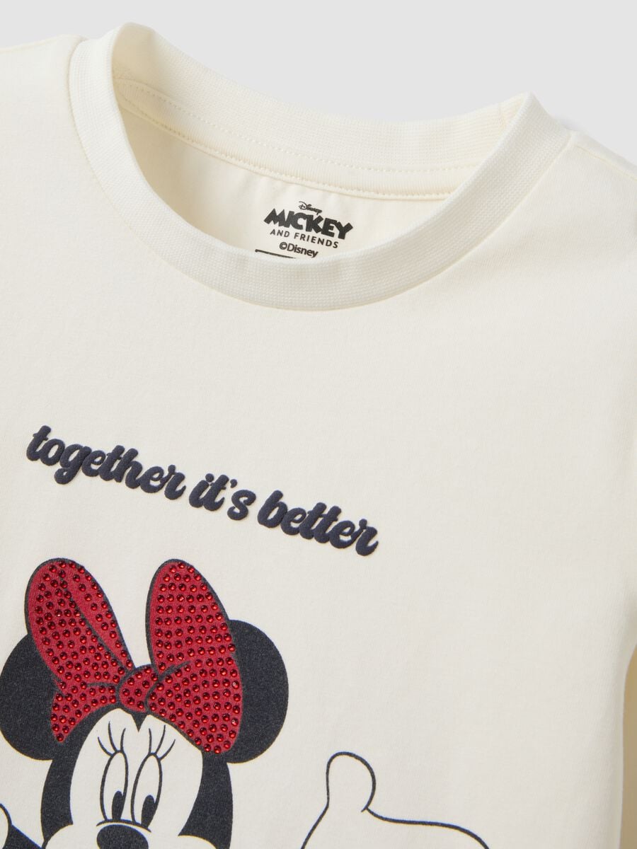White stretch cotton Minnie print T-shirt for girls_2