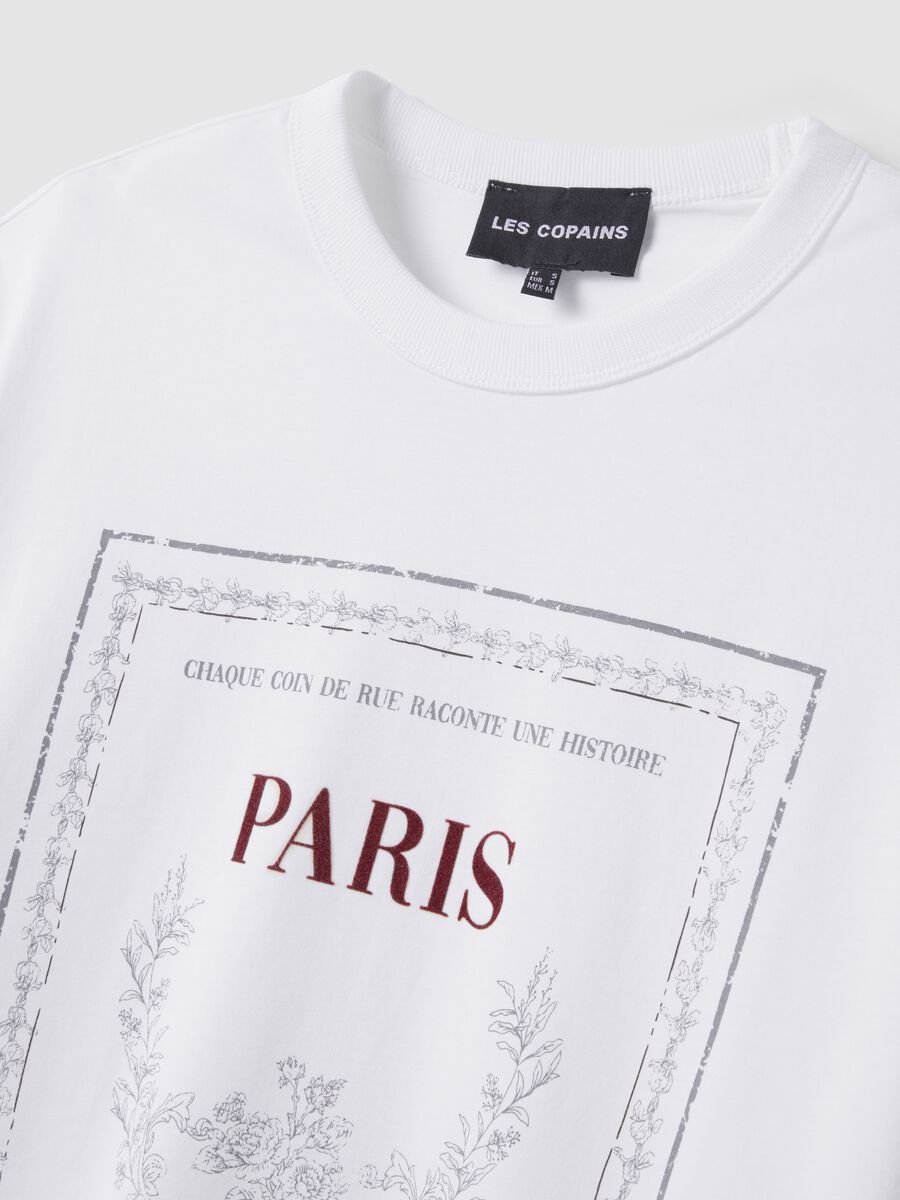 White pure cotton crew-neck T-shirt with print, relaxed fit_5
