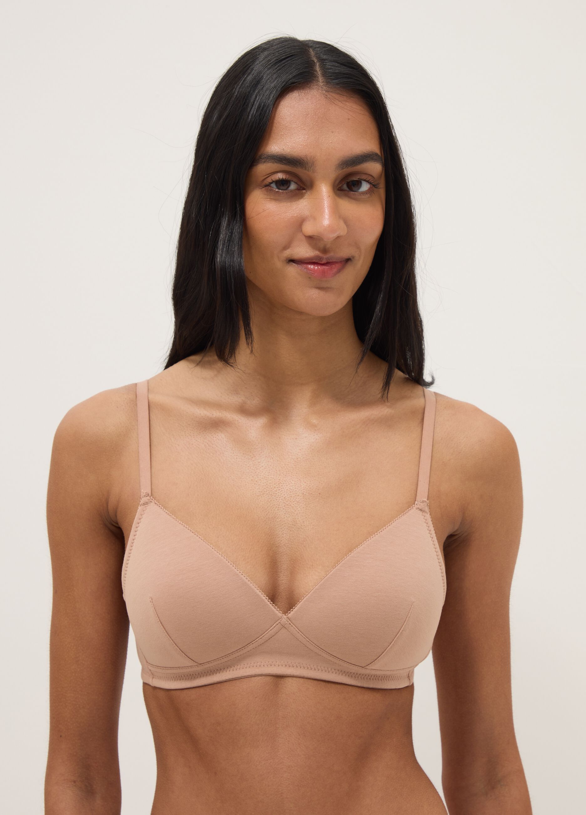 Beige stretch cotton bra with light padding