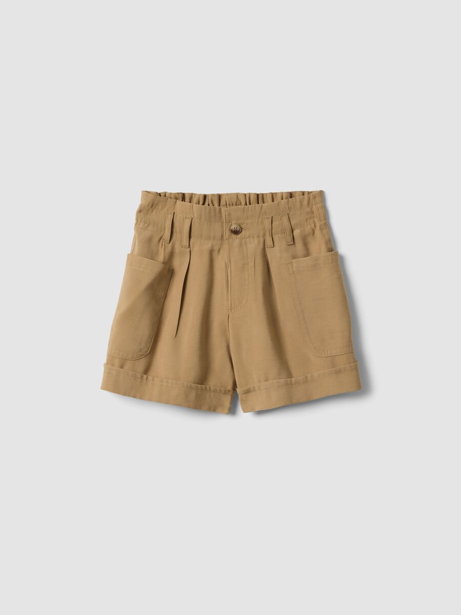 Beige modal-blend shorts with elasticated paper-bag waist_0