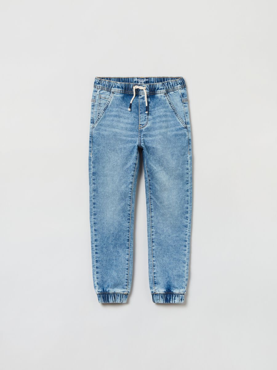 Joggers in denim con coulisse_0