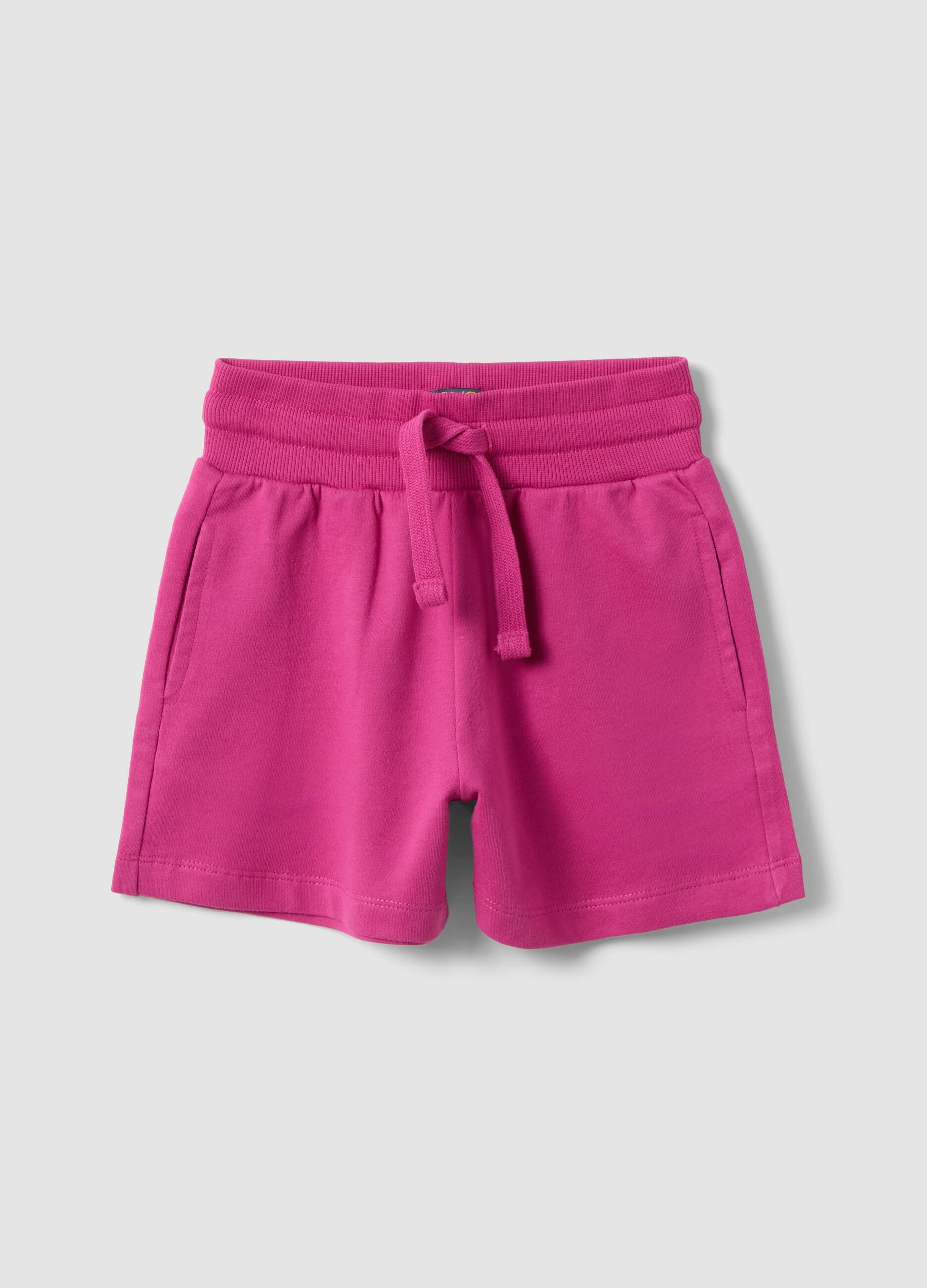 Pink regular-fit pure cotton shorts with elasticated waist for girls
