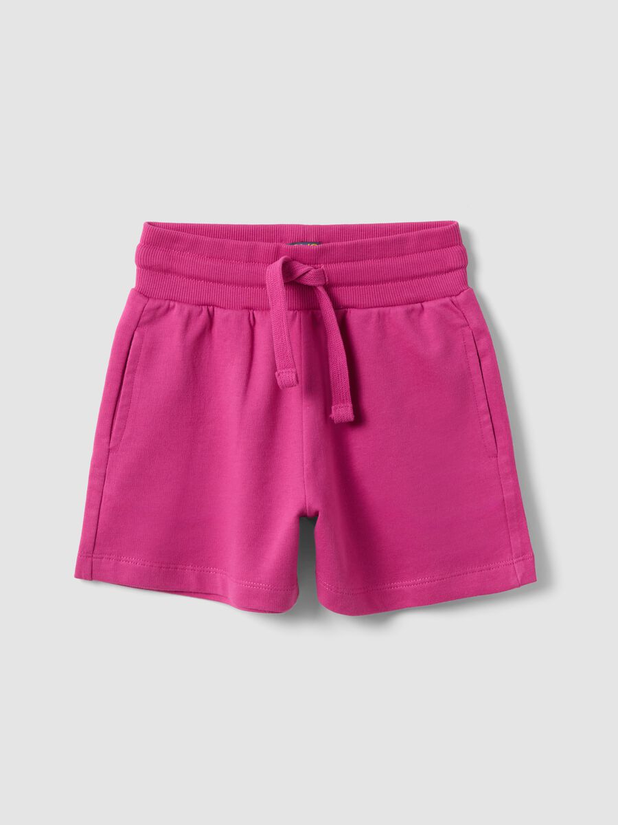 Pink regular-fit pure cotton shorts with elasticated waist for girls_0