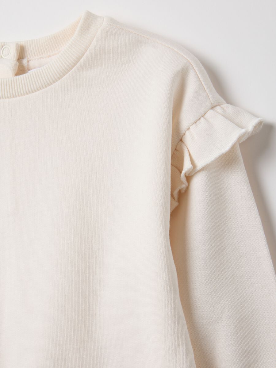 White regular fit pure cotton sweatshirt with ruffles for girls_2