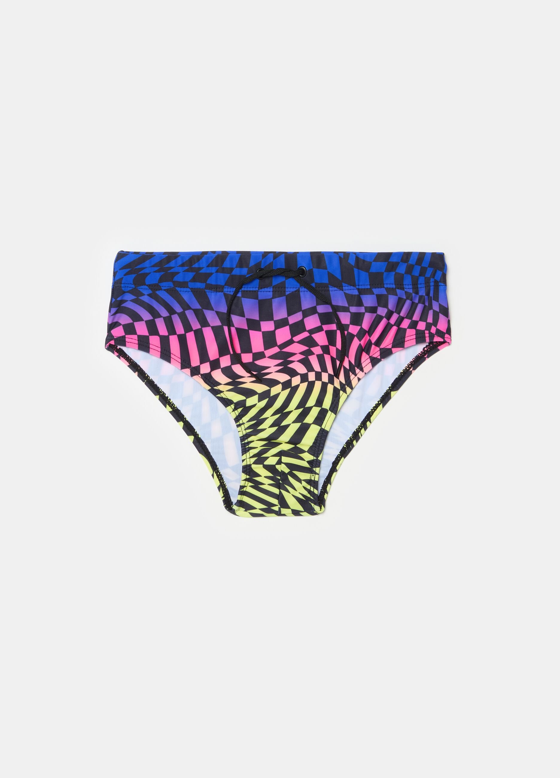 Swim briefs with print and drawstring