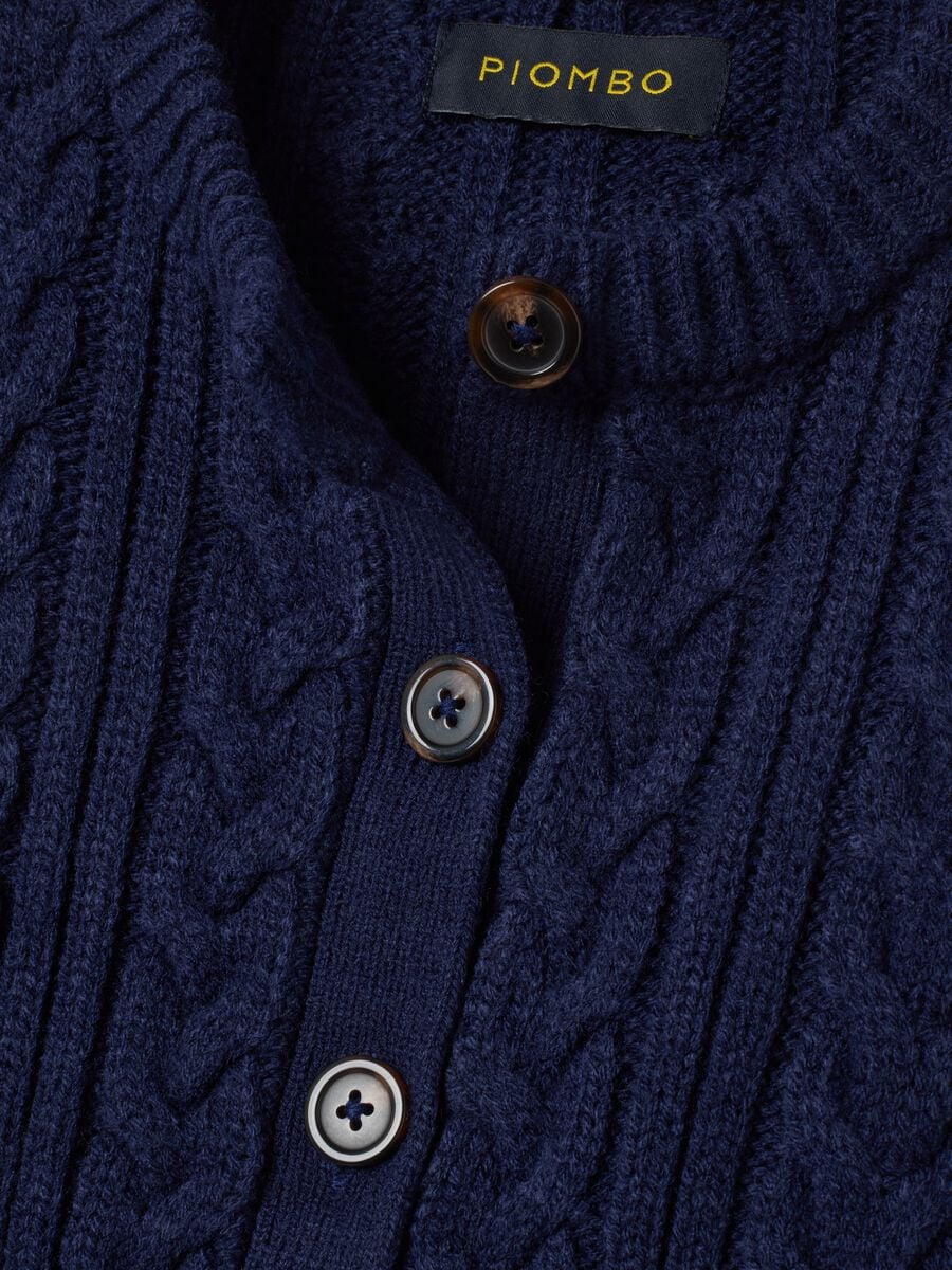 Blue crew-neck cable-knit wool-blend gilet_1