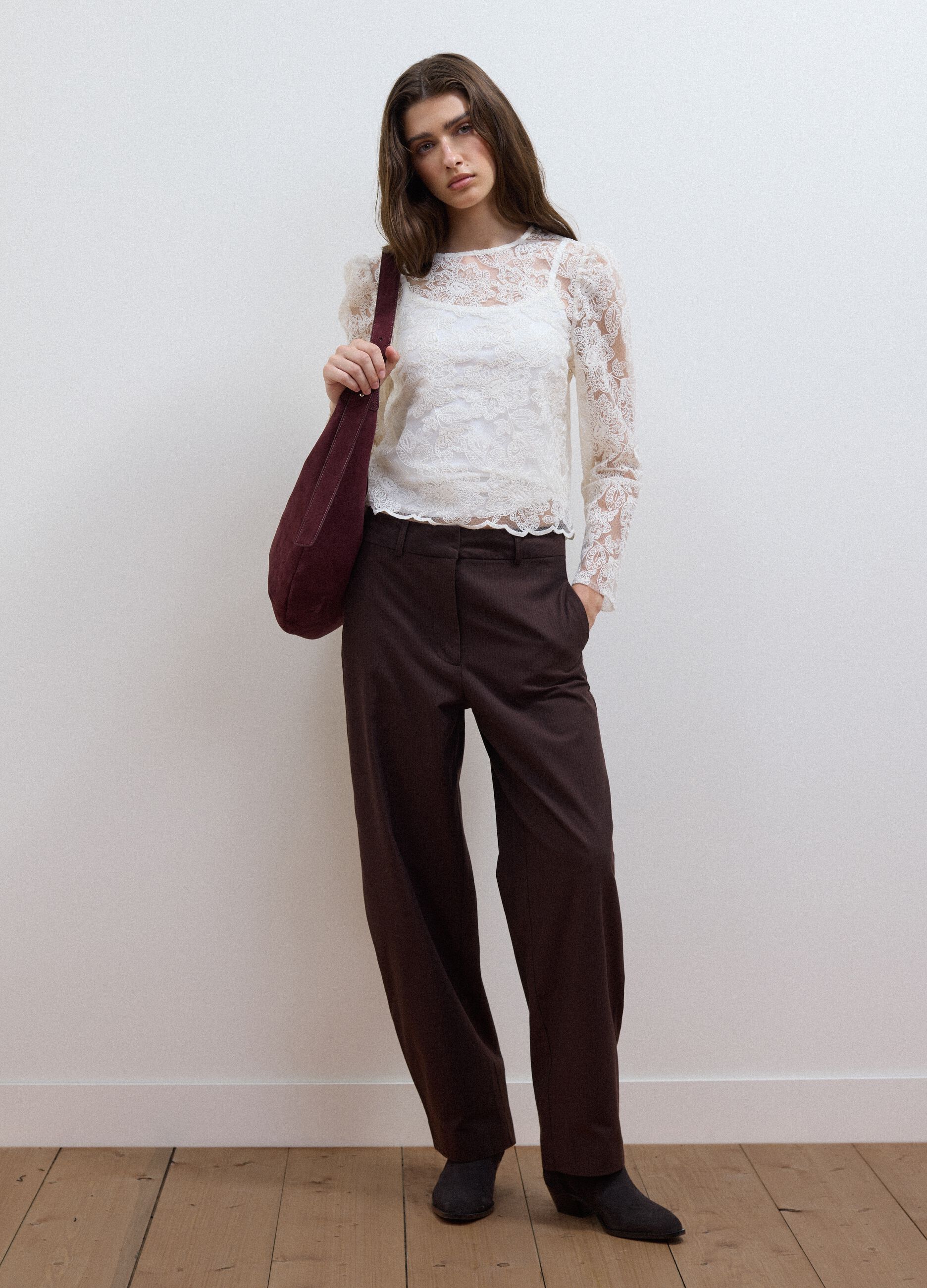 Pantaloni marroni in puro cotone barrel fit