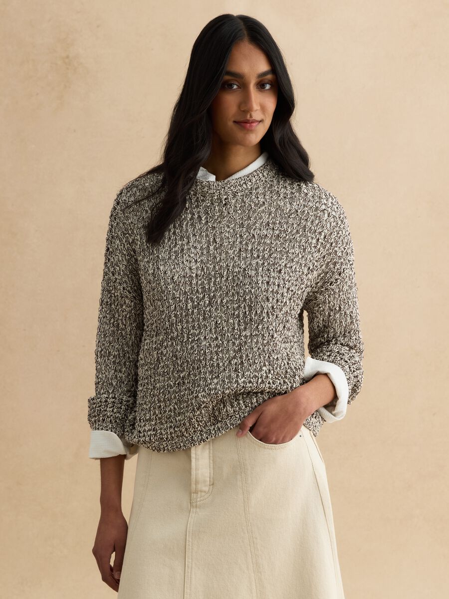 Multicolour cotton blend regular fit pullover with knitted design_1