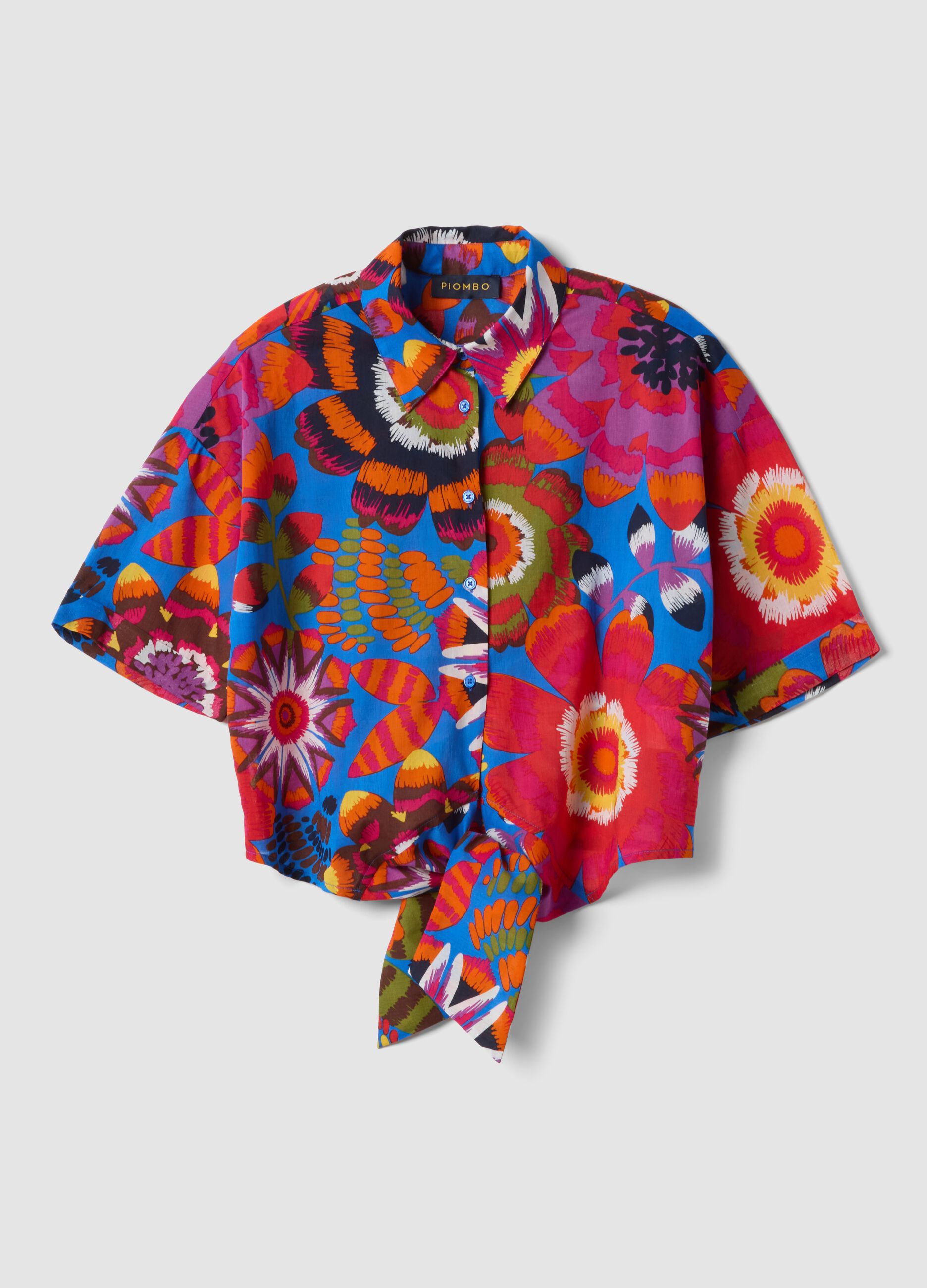 Camisa crop multicolor de algod&oacute;n puro