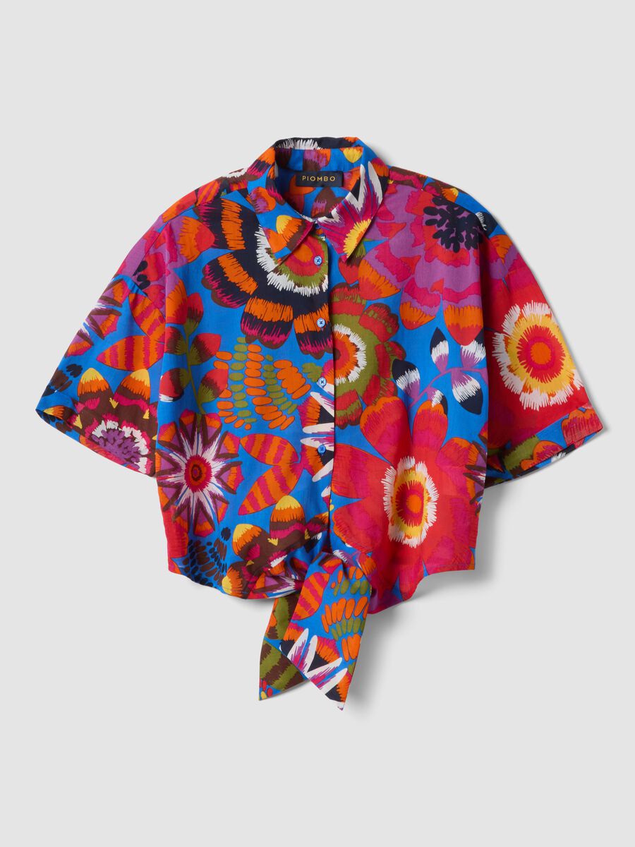 Bauchfreie, mehrfarbige Bluse aus reiner Baumwolle_4