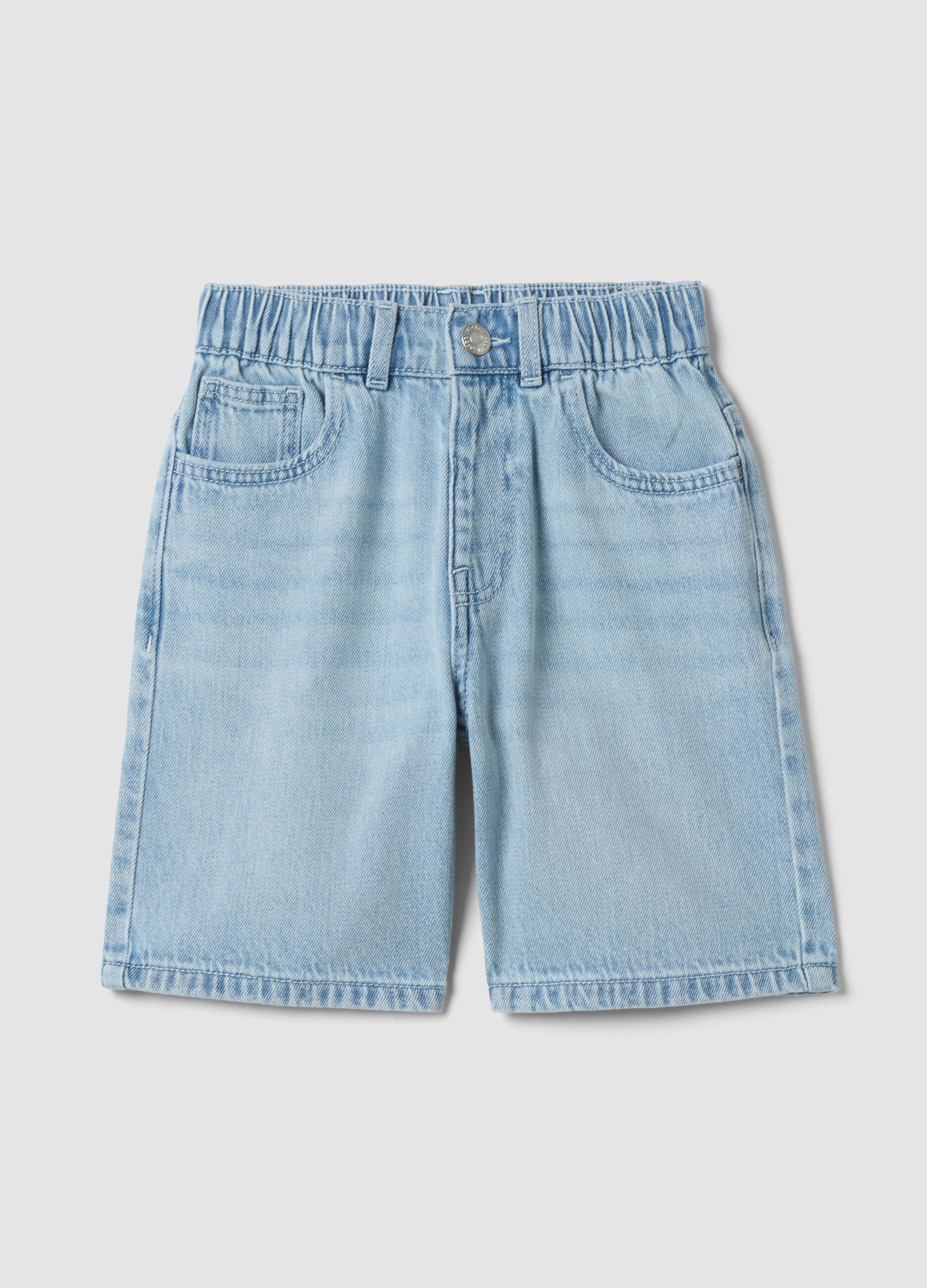 Light blue cotton-blend denim shorts for boys, regular fit