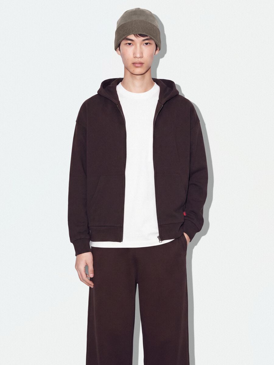 Brown cropped hoodie in pure cotton with oversized fit_1