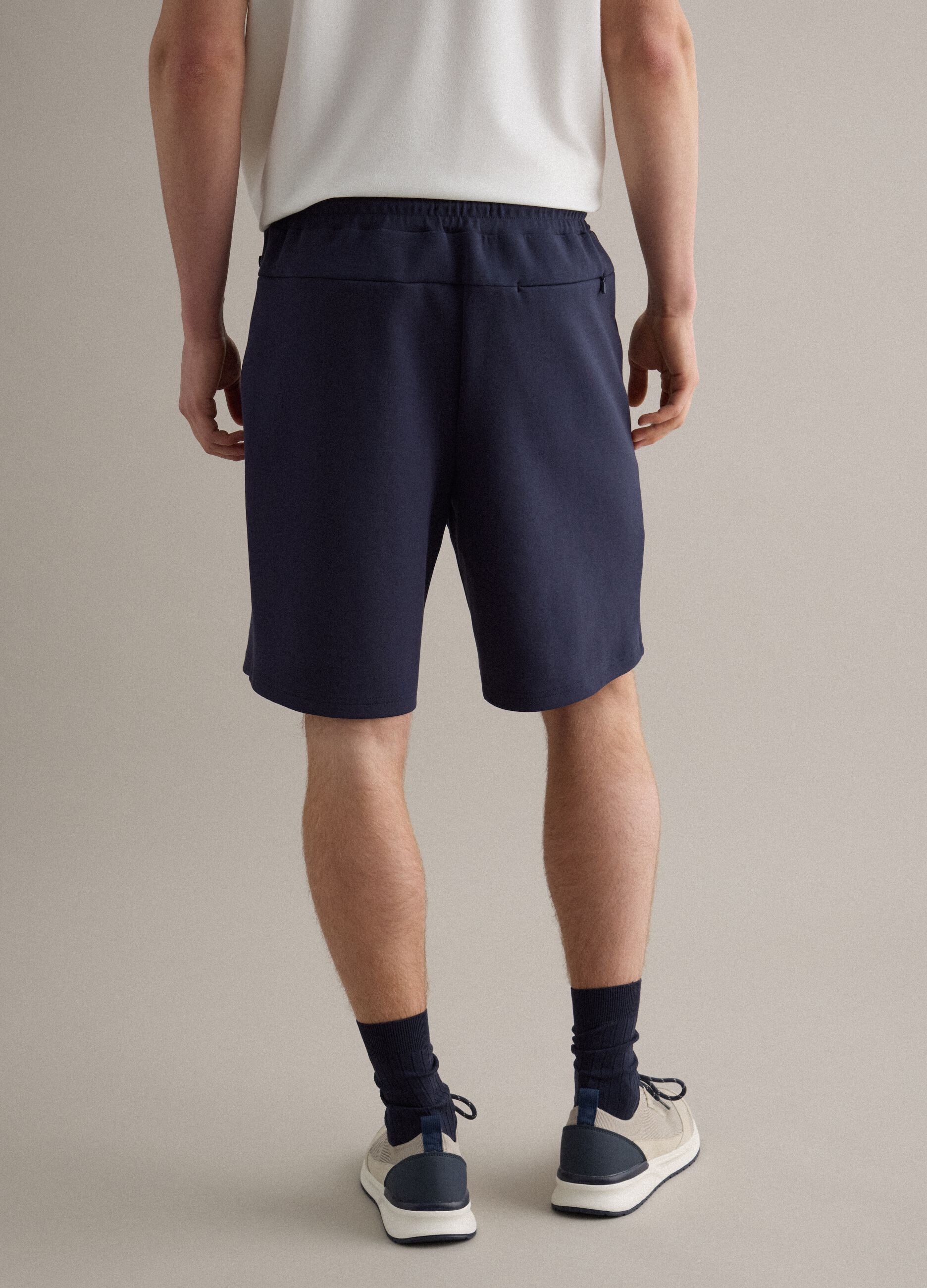 Blue regular fit stretch cotton blend shorts