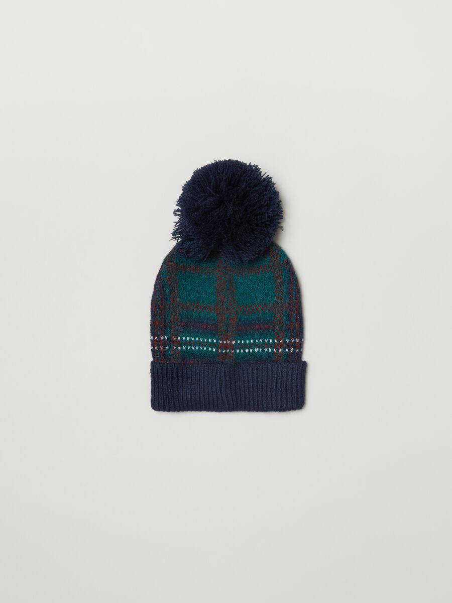 Hat with geometric pattern and pompom_1