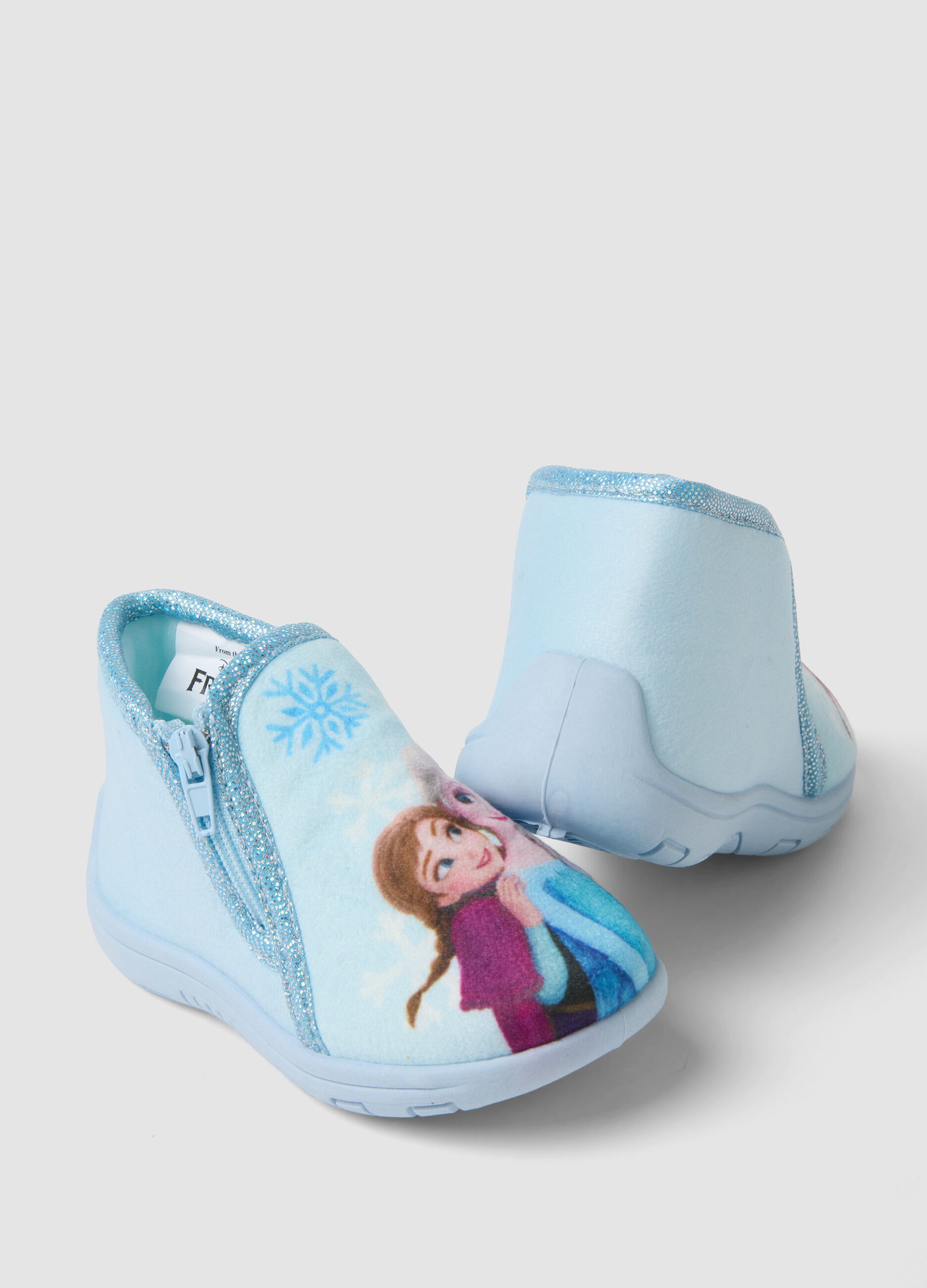 Blue Frozen print slippers for baby girls and toddlers